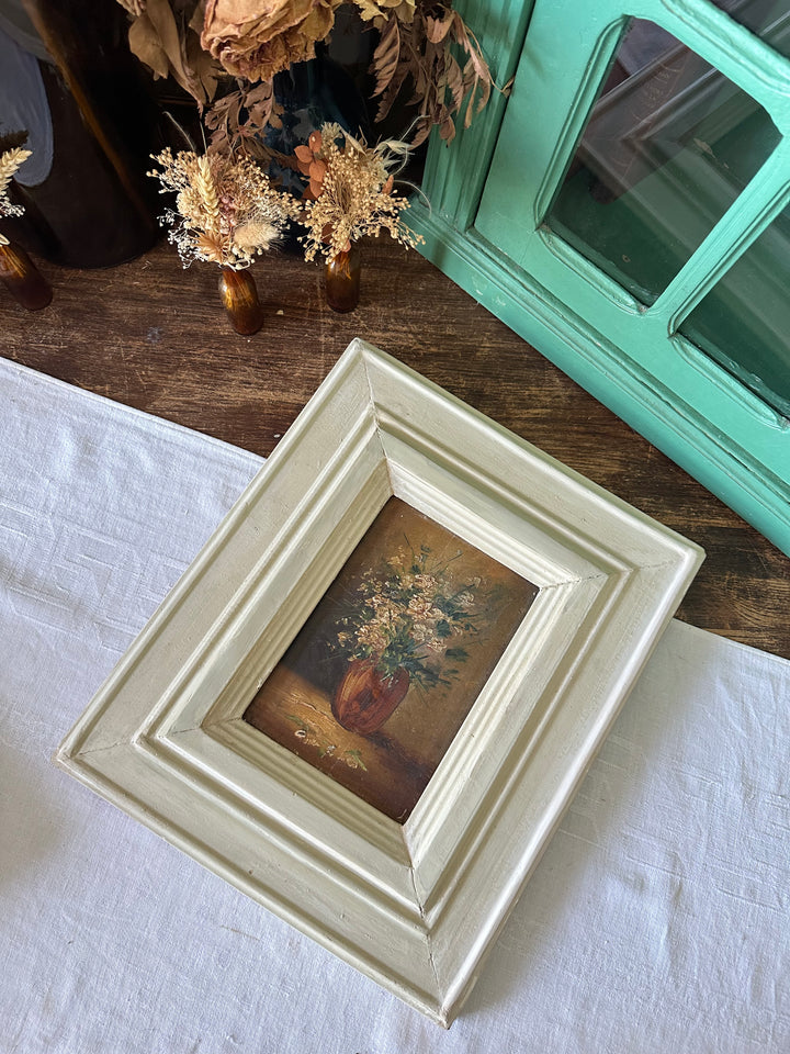 Peinture sur planche nuances marrons encadrement bois blanc épais