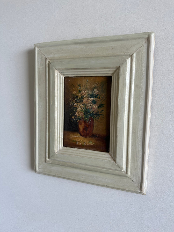 Peinture sur planche nuances marrons encadrement bois blanc épais