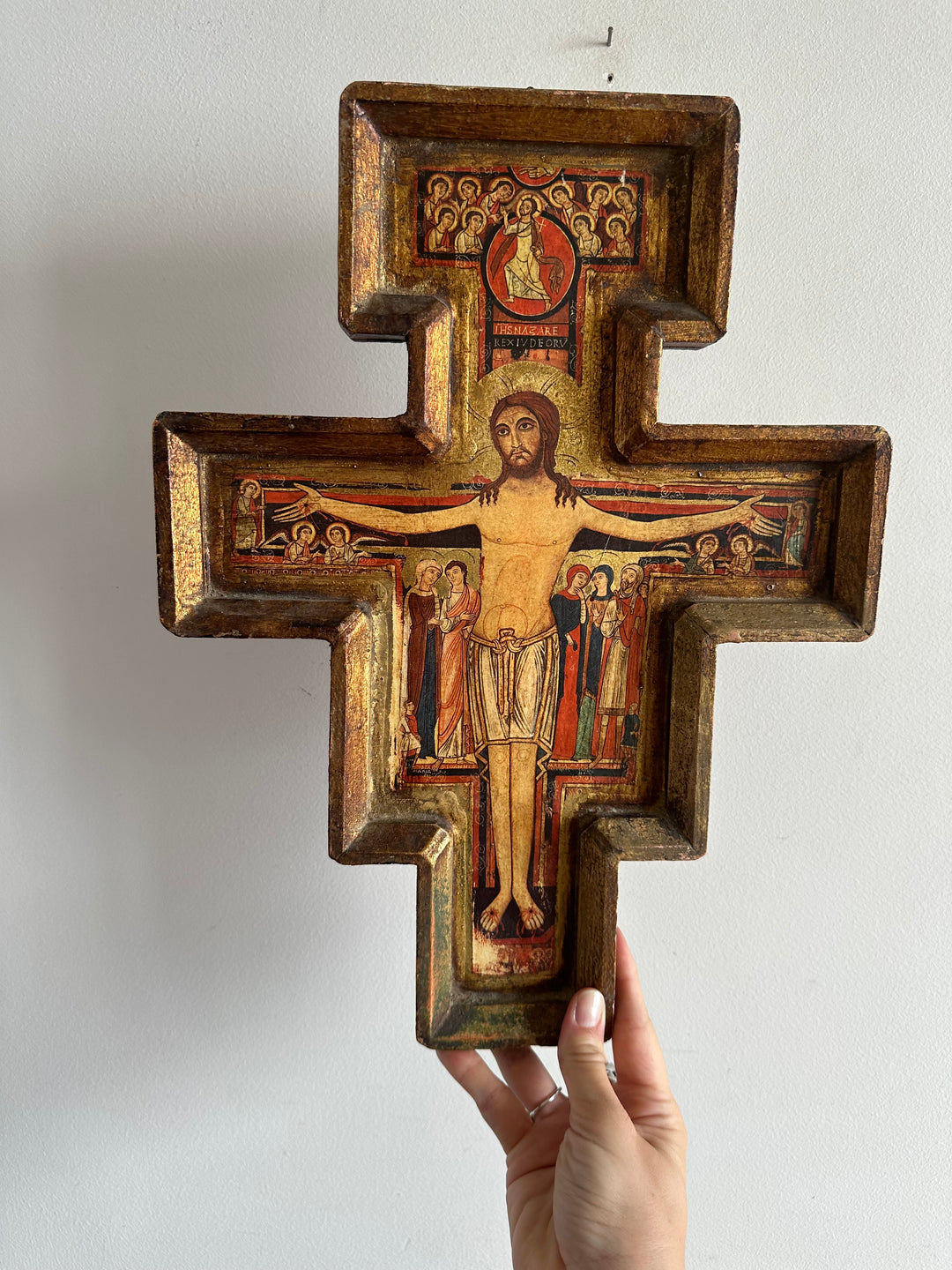 Icône religieuse Crucifix de Saint Damien support en bois