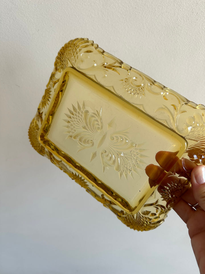 Plateau vide poche en verre taillé jaune