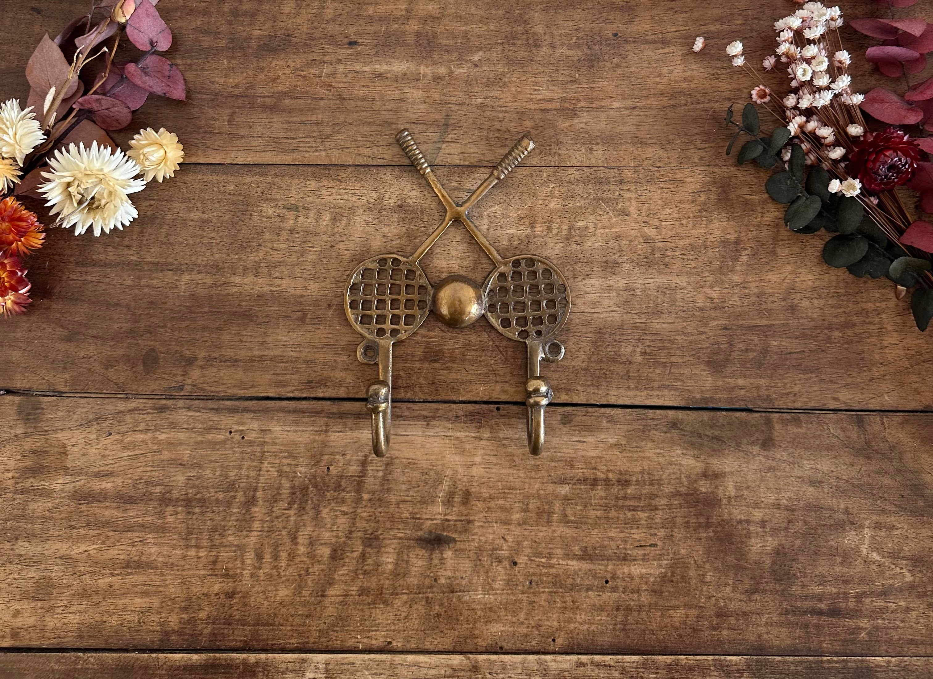 Plateau Ancien Métal Argenté - Décor Raquette De Tennis En Cuivre - Bibelot