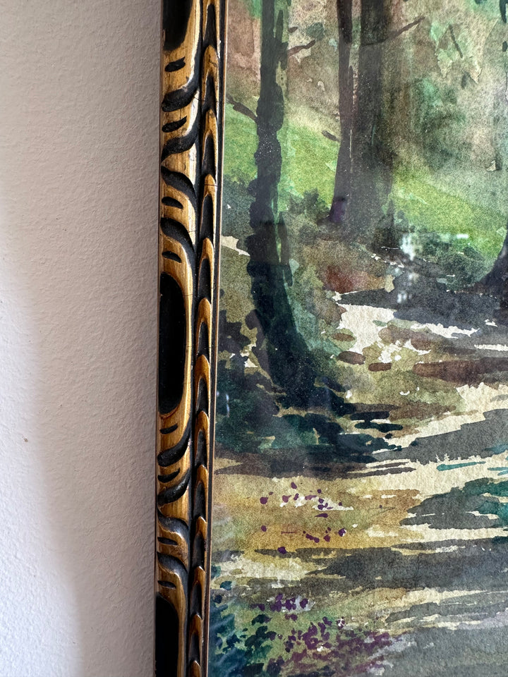 Aquarelle sous-bois signée année 1900