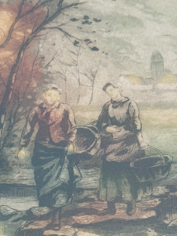 Lithographie signée paysage de campagne
