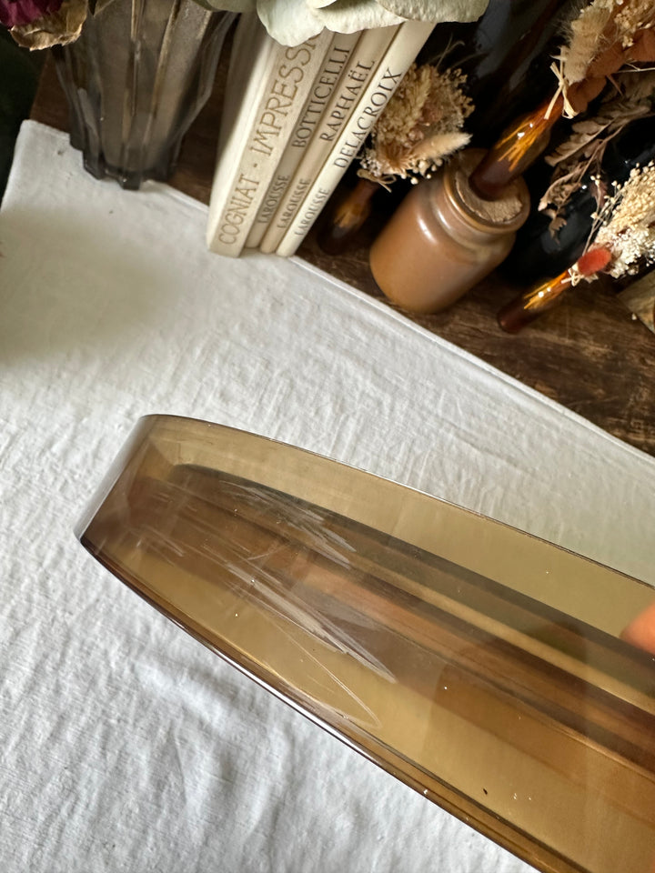 Miroir rond en plastique marron années 60-70