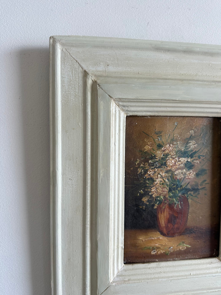 Peinture sur planche nuances marrons encadrement bois blanc épais