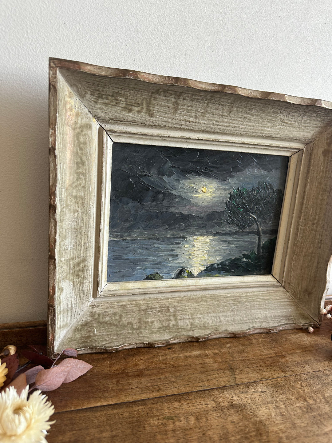 Peinture à l'huile bord de mer au clair de lune