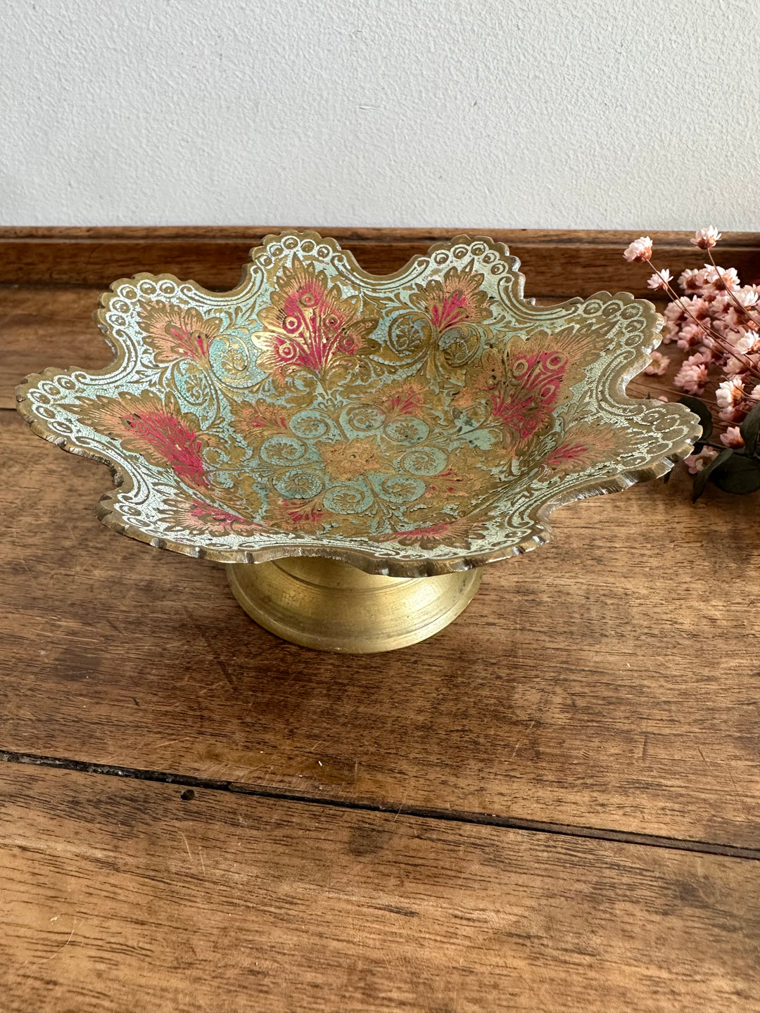 Vide poche en laiton coloré tons rose et bleu ciel