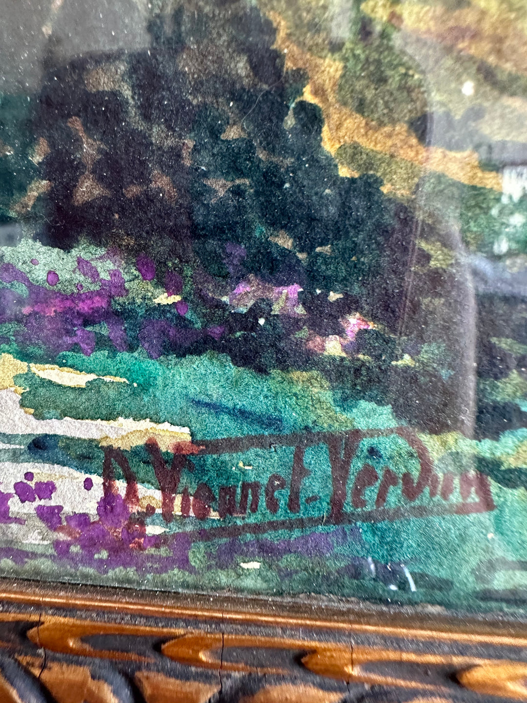 Aquarelle sous-bois signée année 1900
