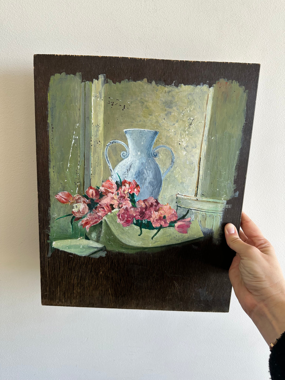 Peinture sur bois effet inachevé années 50