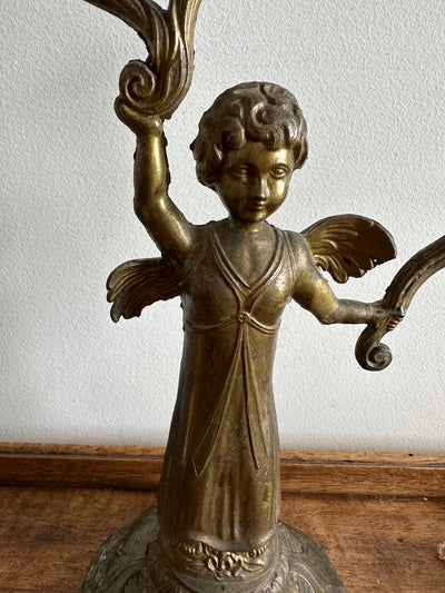 Bougeoir angelot en bronze à 3 têtes