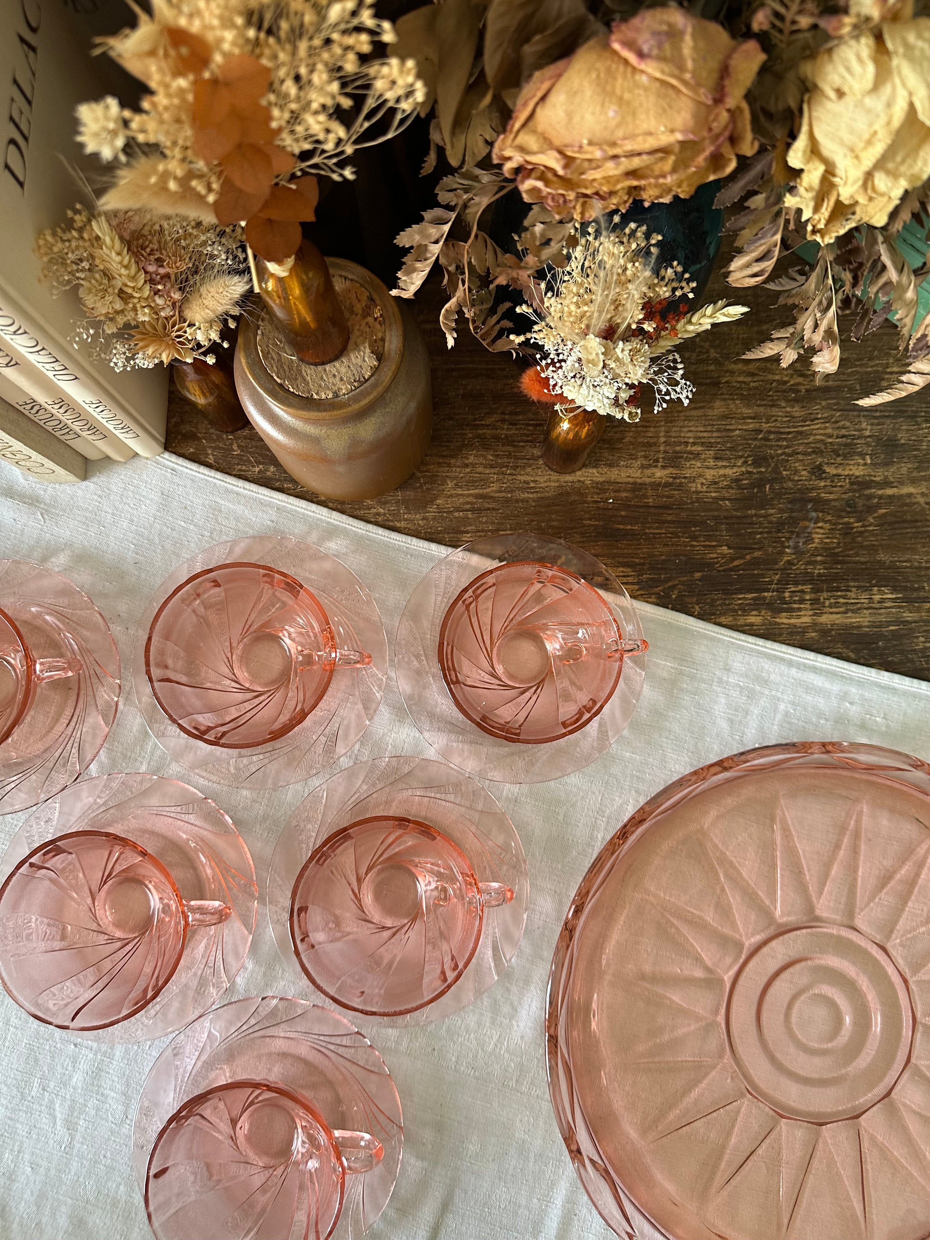 Lot De 6 Tasses à Café Vintage Vereco Années 70 - Verre Ambre - Occasion