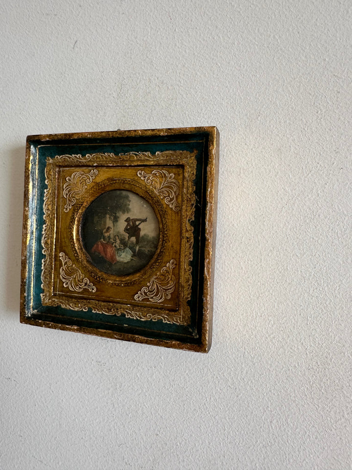 Représentation sérénade d'époque cadre en bois doré florentin
