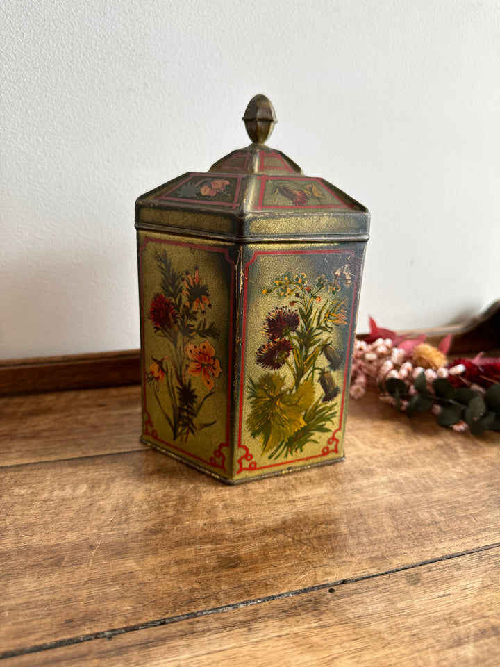 Boite en métal très ancienne motifs fleuris