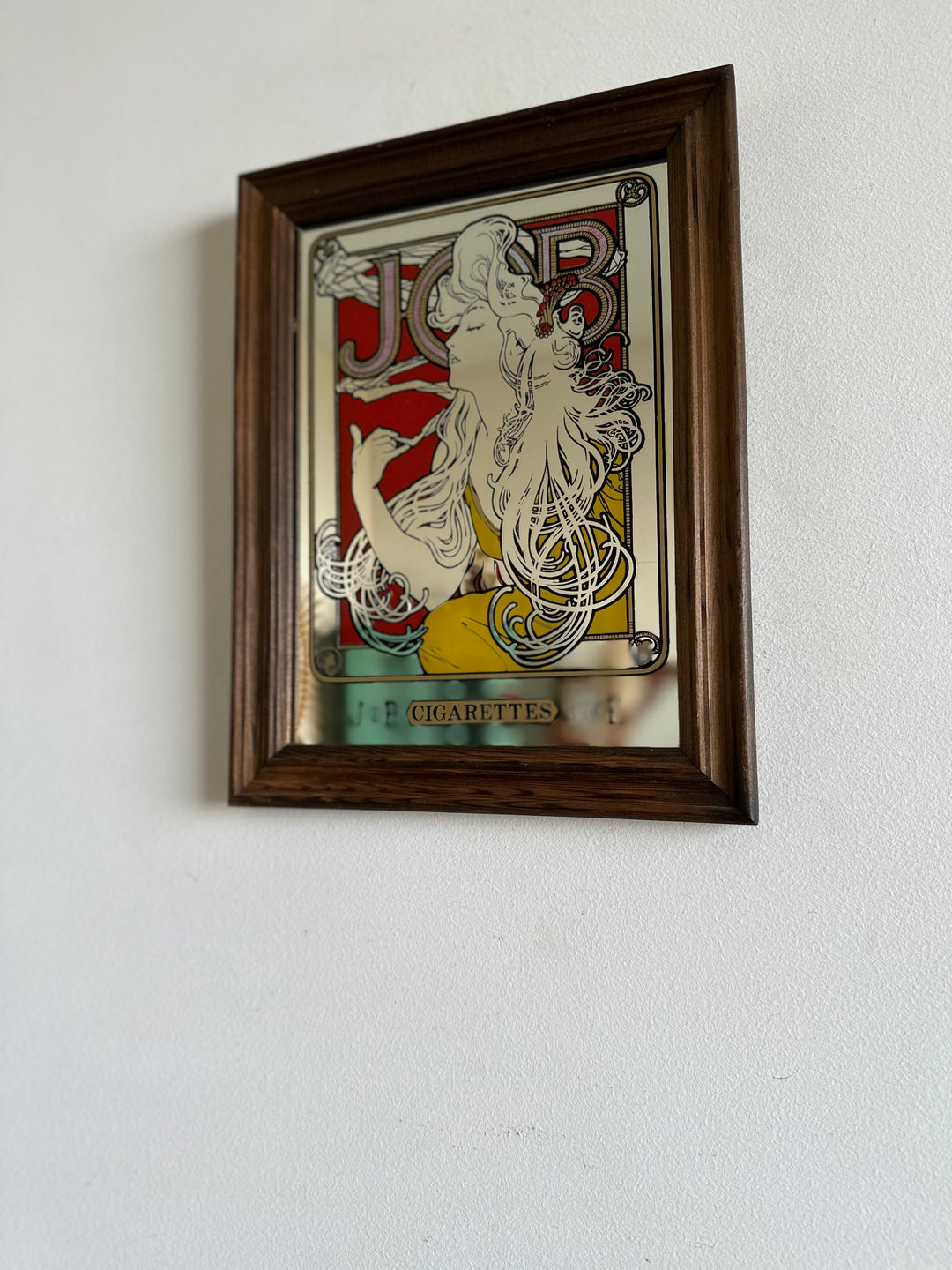 Miroir publicitaire Art Nouveau style Mucha Job cigarettes années 70.