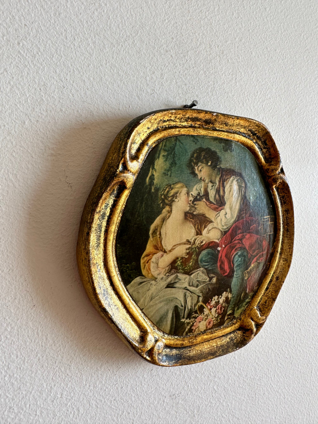 Scène d'époque sur bois encadrée, d'après François Boucher La musette