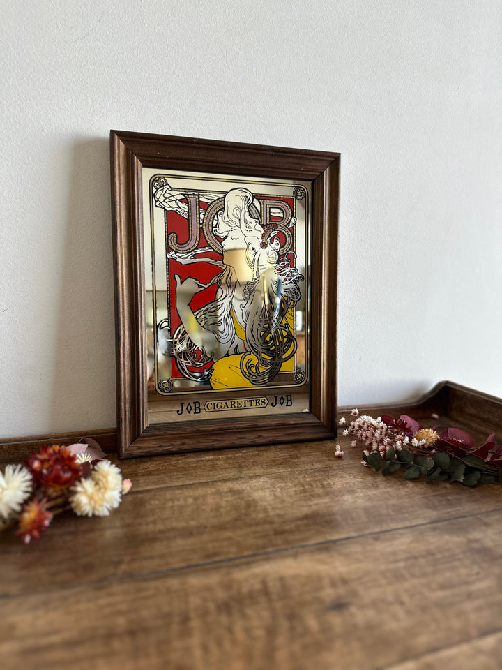 Miroir publicitaire Art Nouveau style Mucha Job cigarettes années 70.