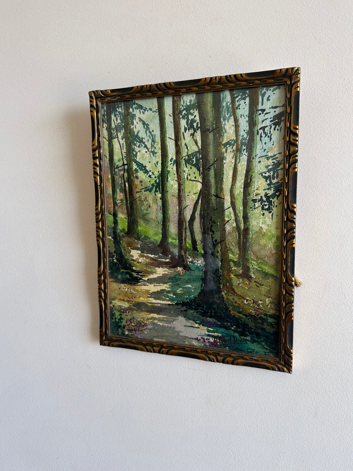 Aquarelle sous-bois signée année 1900