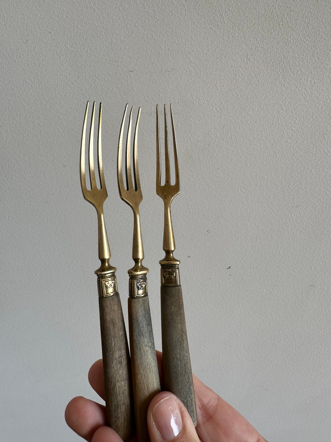 Fourchette à dessert en vermeil et corne