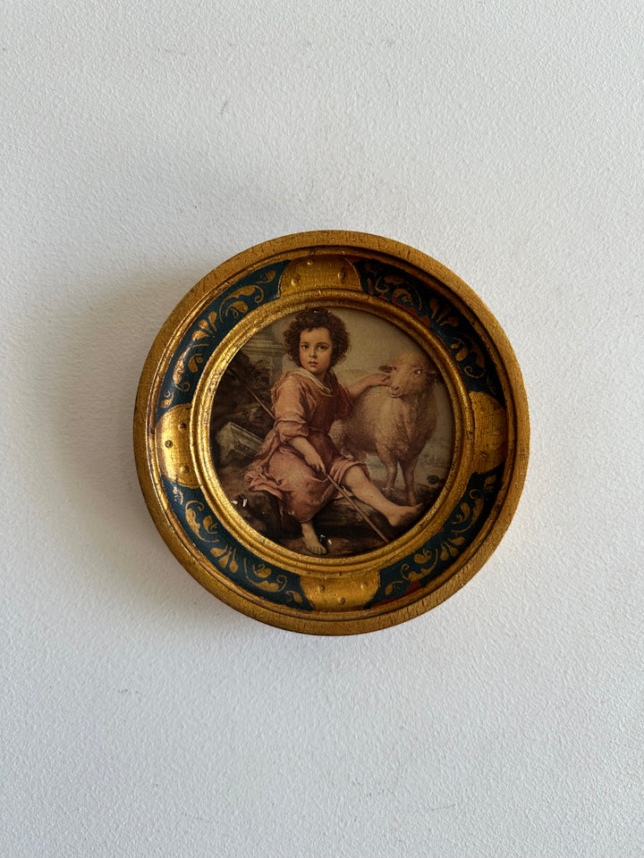 Médaillon en bois rond florentin Le Bon Pasteur