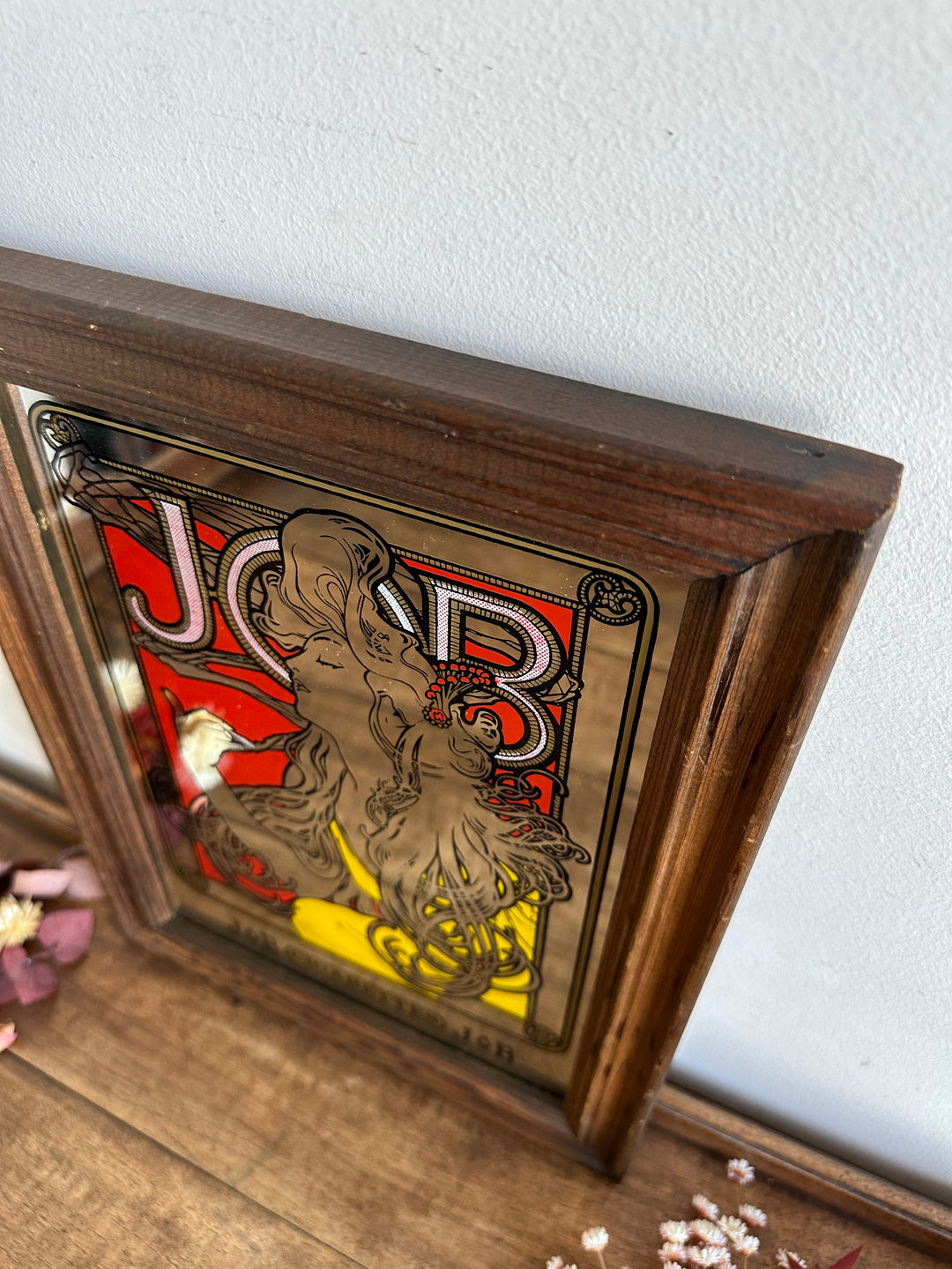 Miroir publicitaire Art Nouveau style Mucha Job cigarettes années 70.