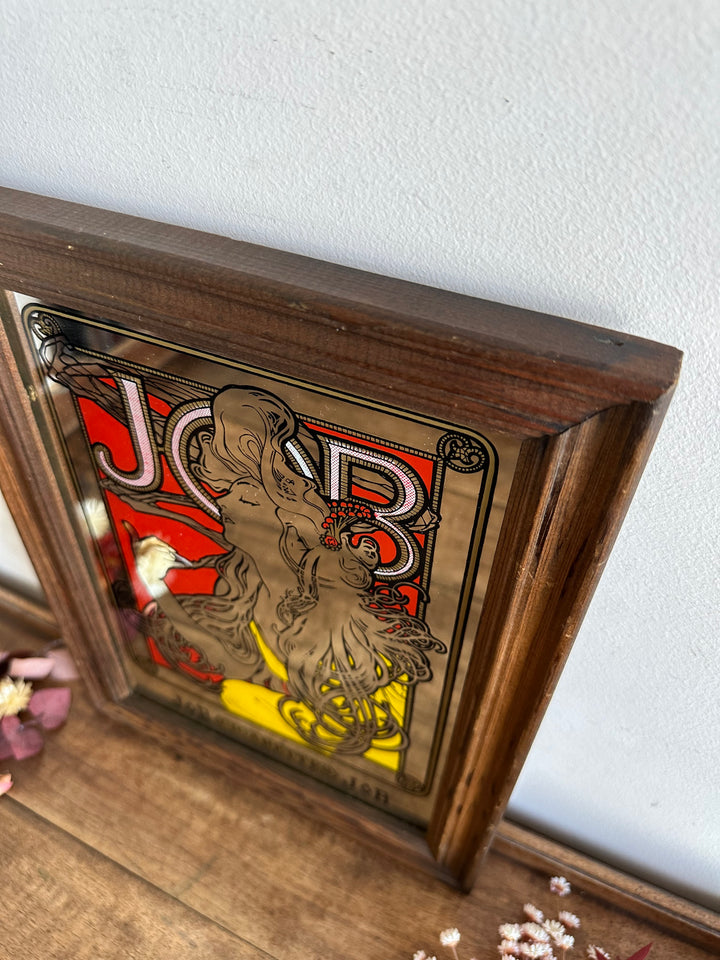Miroir publicitaire Art Nouveau style Mucha Job cigarettes années 70.