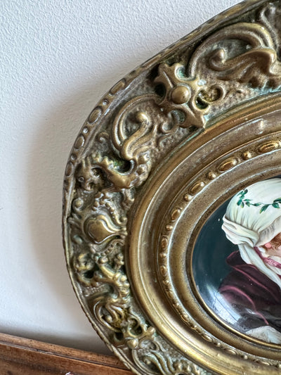 Assiette décorative en cuivre XIX ème porcelaine peinte