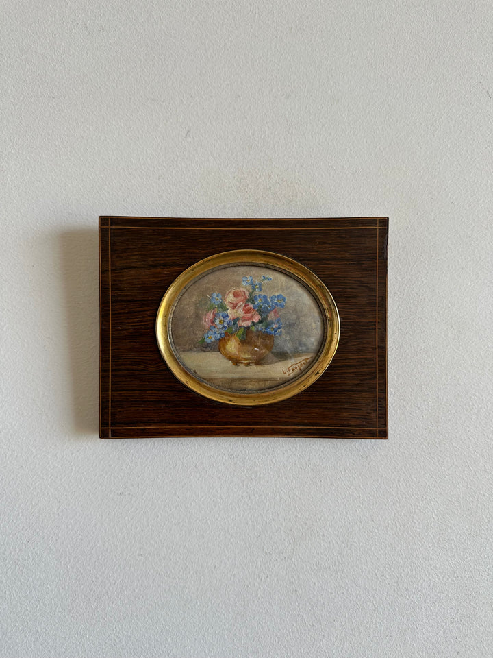 Peinture à l'huile signée dans cadre en bois ovale 19ème début XXème