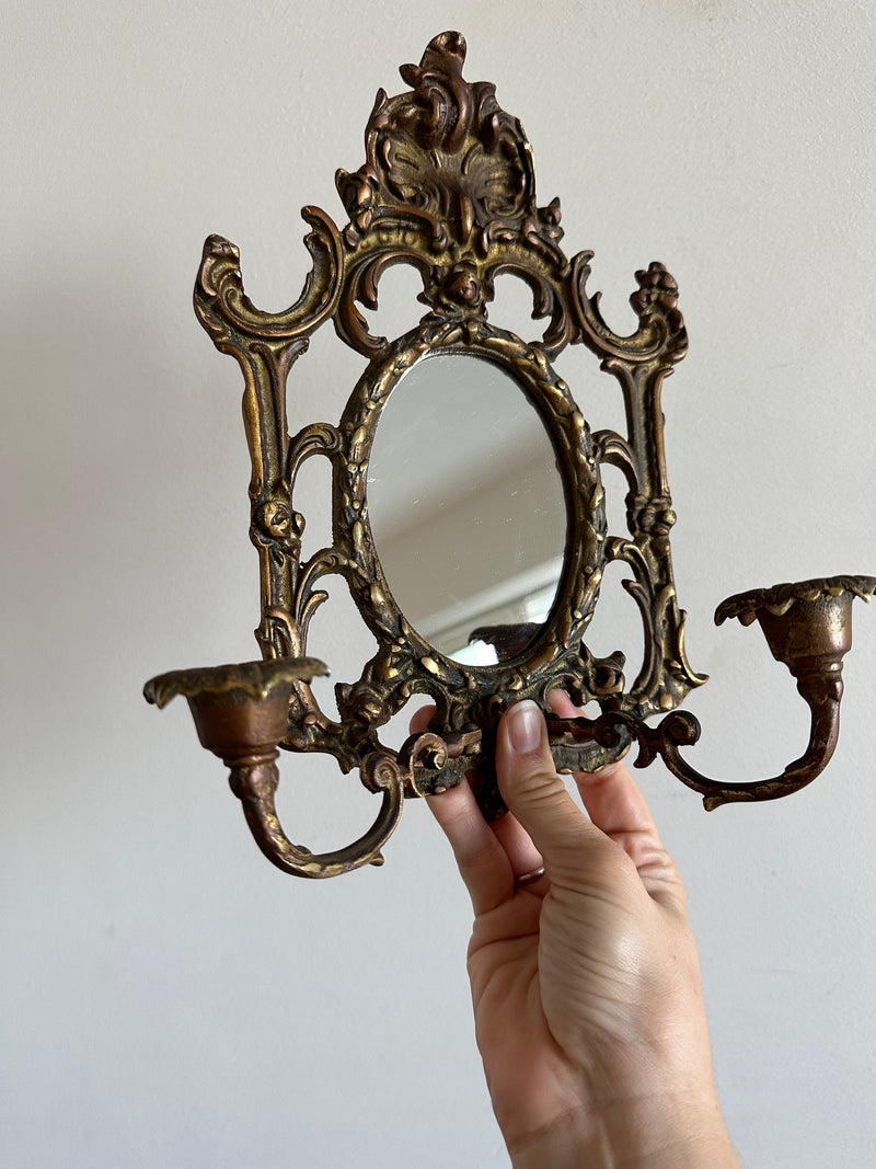 Miroir baroque en bronze bougeoirs amovibles