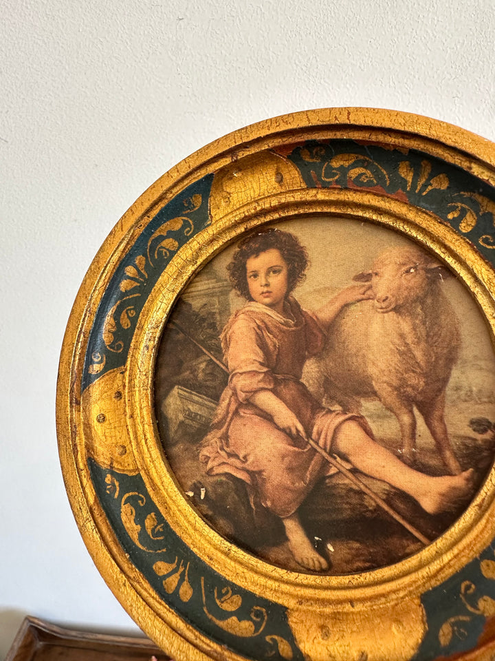 Médaillon en bois rond florentin Le Bon Pasteur