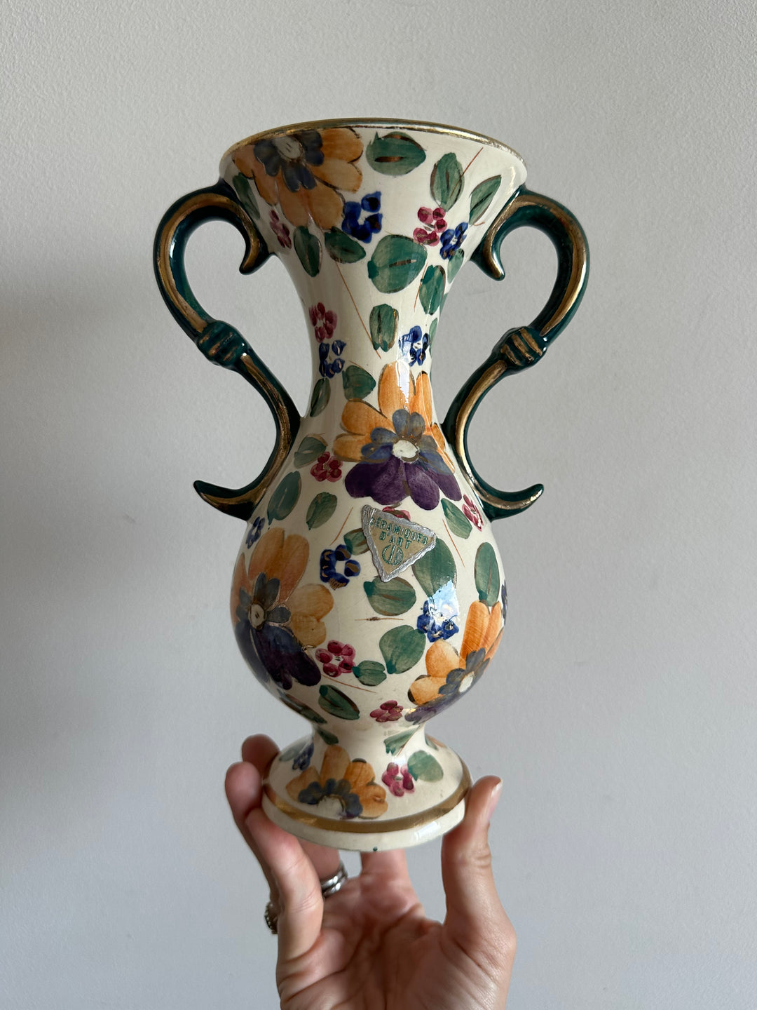 Vase en céramique émaillé peint à la main