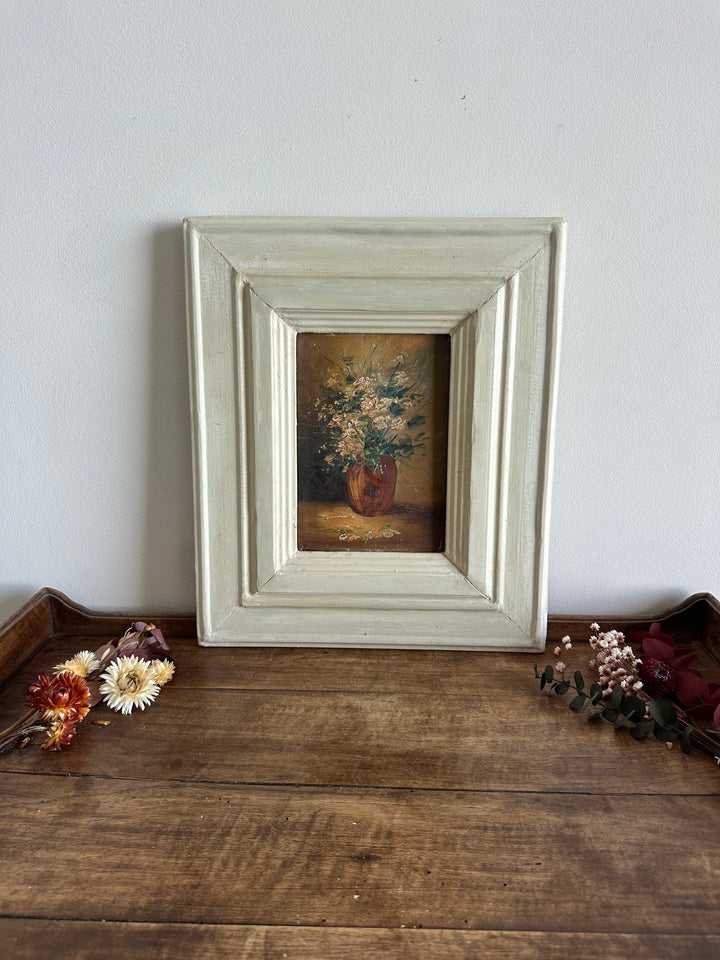 Peinture sur planche nuances marrons encadrement bois blanc épais