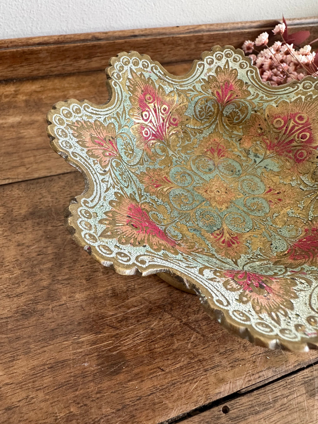 Vide poche en laiton coloré tons rose et bleu ciel