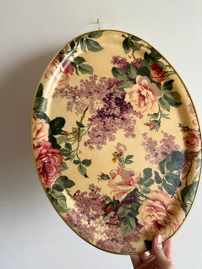 Plateau ovale XL en résine motifs fleurs made in England