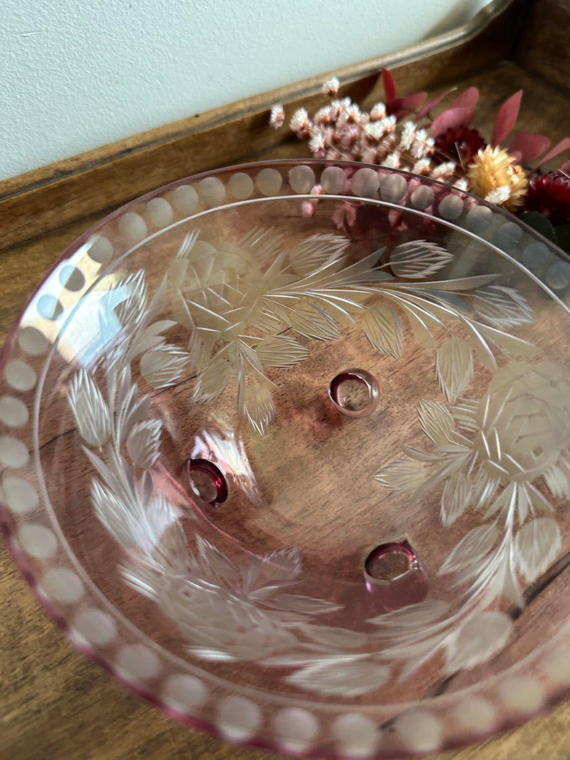 Coupelle rose gravée cristal de bohème