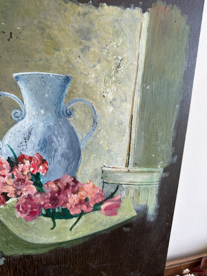 Peinture sur bois effet inachevé années 50