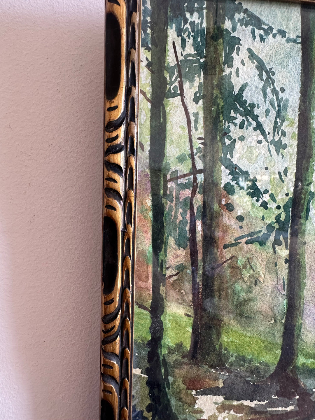 Aquarelle sous-bois signée année 1900