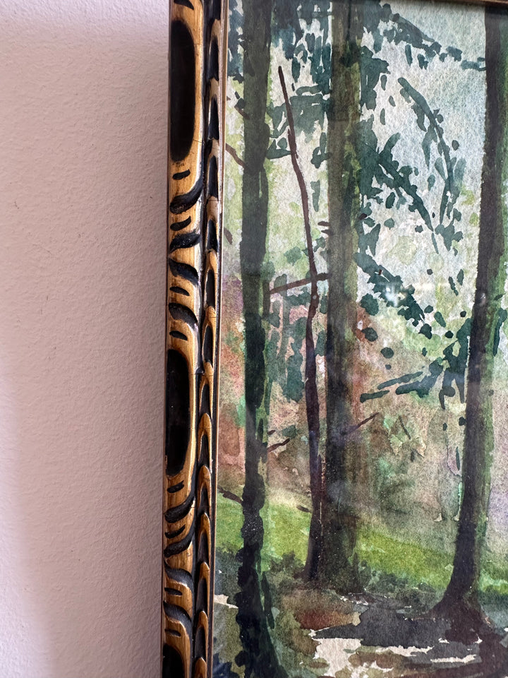 Aquarelle sous-bois signée année 1900
