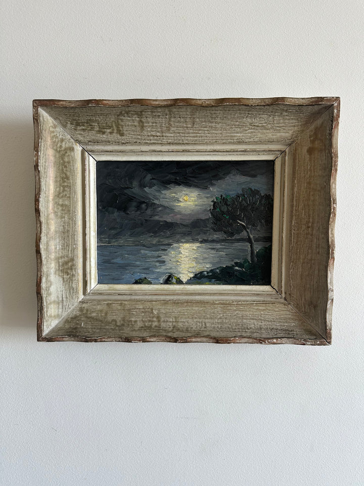 Peinture à l'huile bord de mer au clair de lune