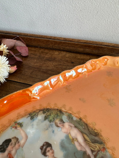 Plats de service en porcelaine de Tchécoslovaquie orange irisé