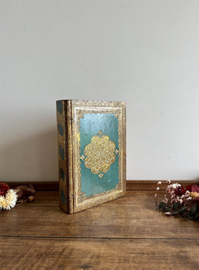 Boite façon livre en bois style vénitien florentin tons bleus et or