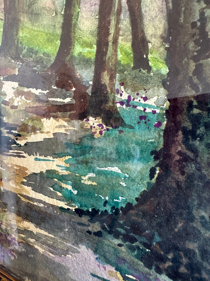 Aquarelle sous-bois signée année 1900