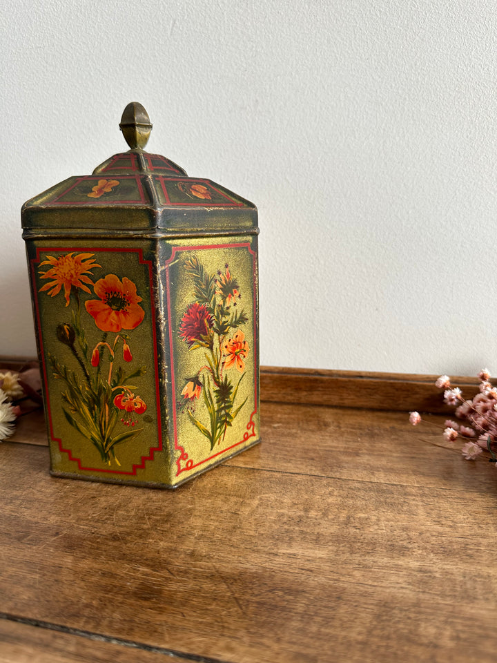 Boite en métal très ancienne motifs fleuris