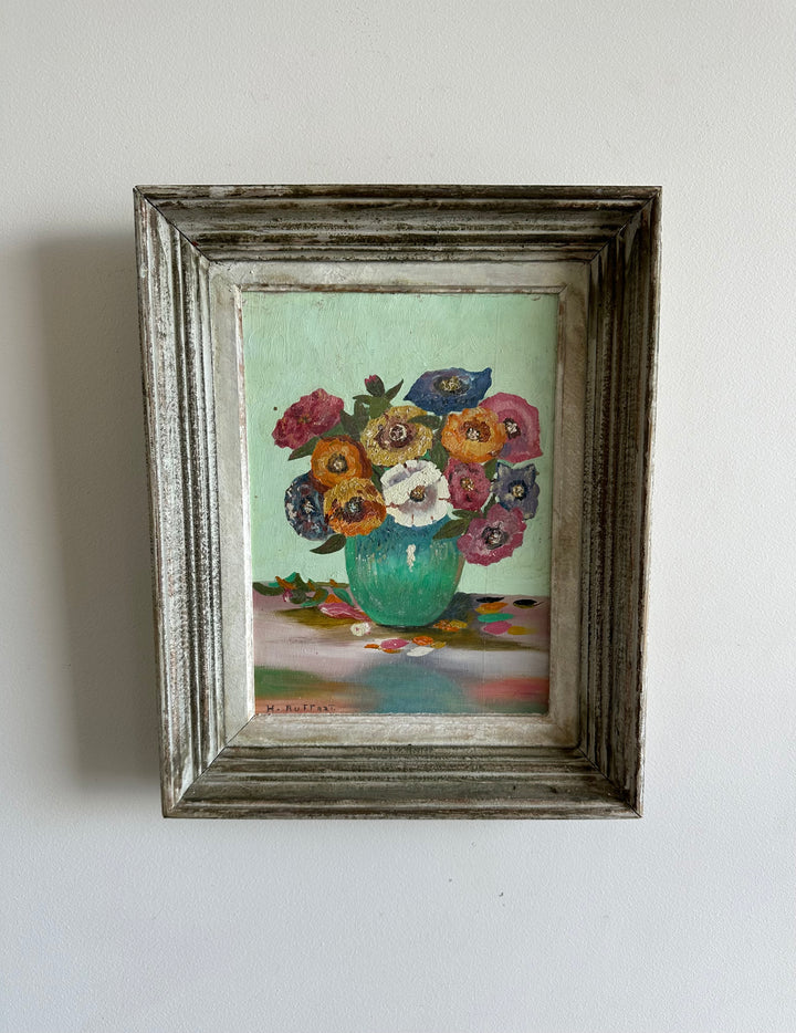 Peinture sur planche signée tons pastel années 60