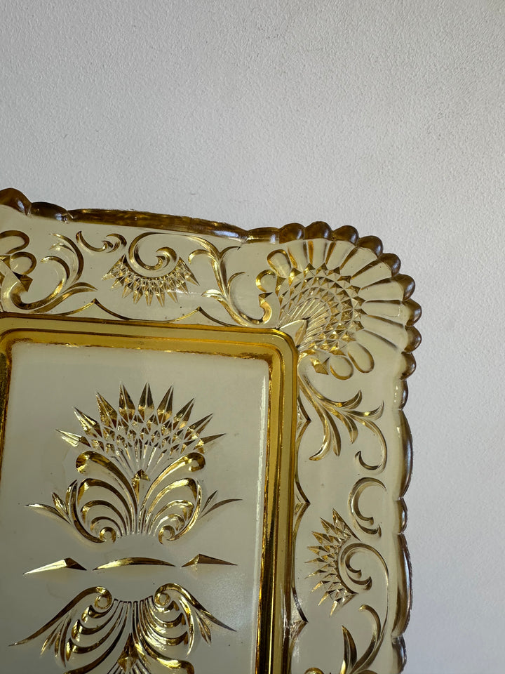 Plateau vide poche en verre taillé jaune