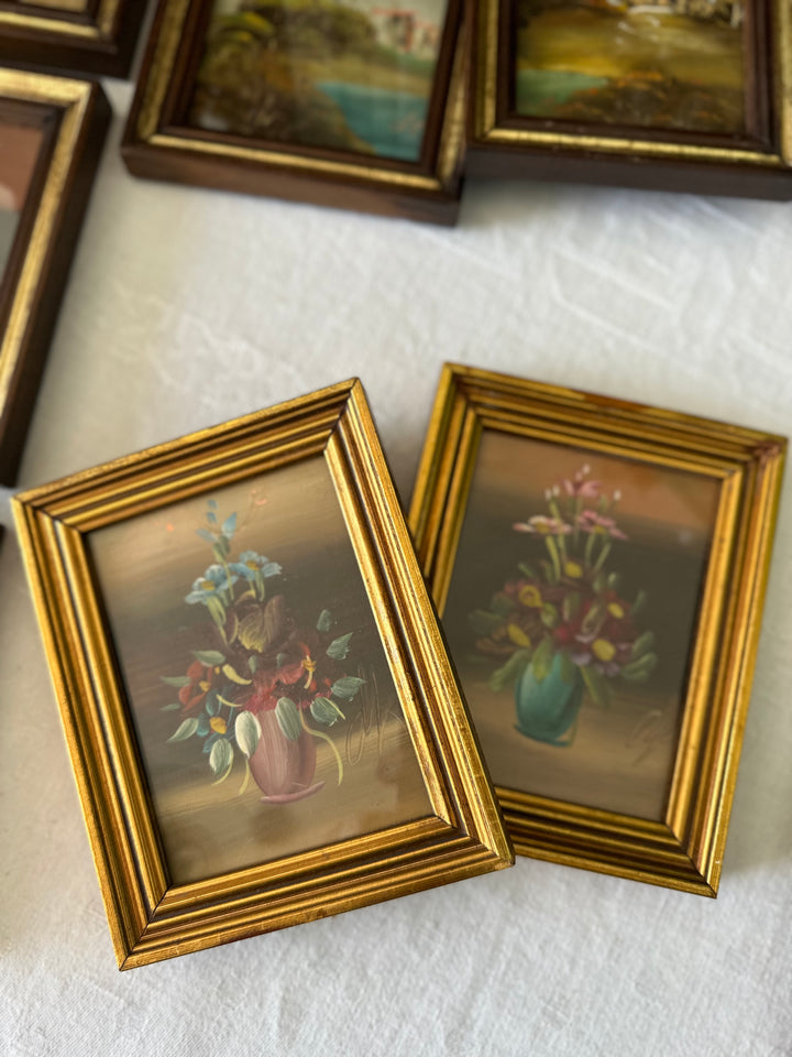 Peintures miniatures sur cuivre encadrées années 50