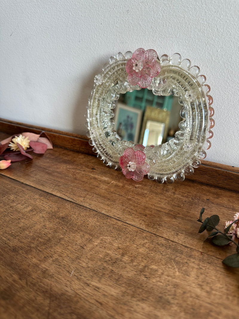 Miroir en verre de Murano taille mini fleurs roses