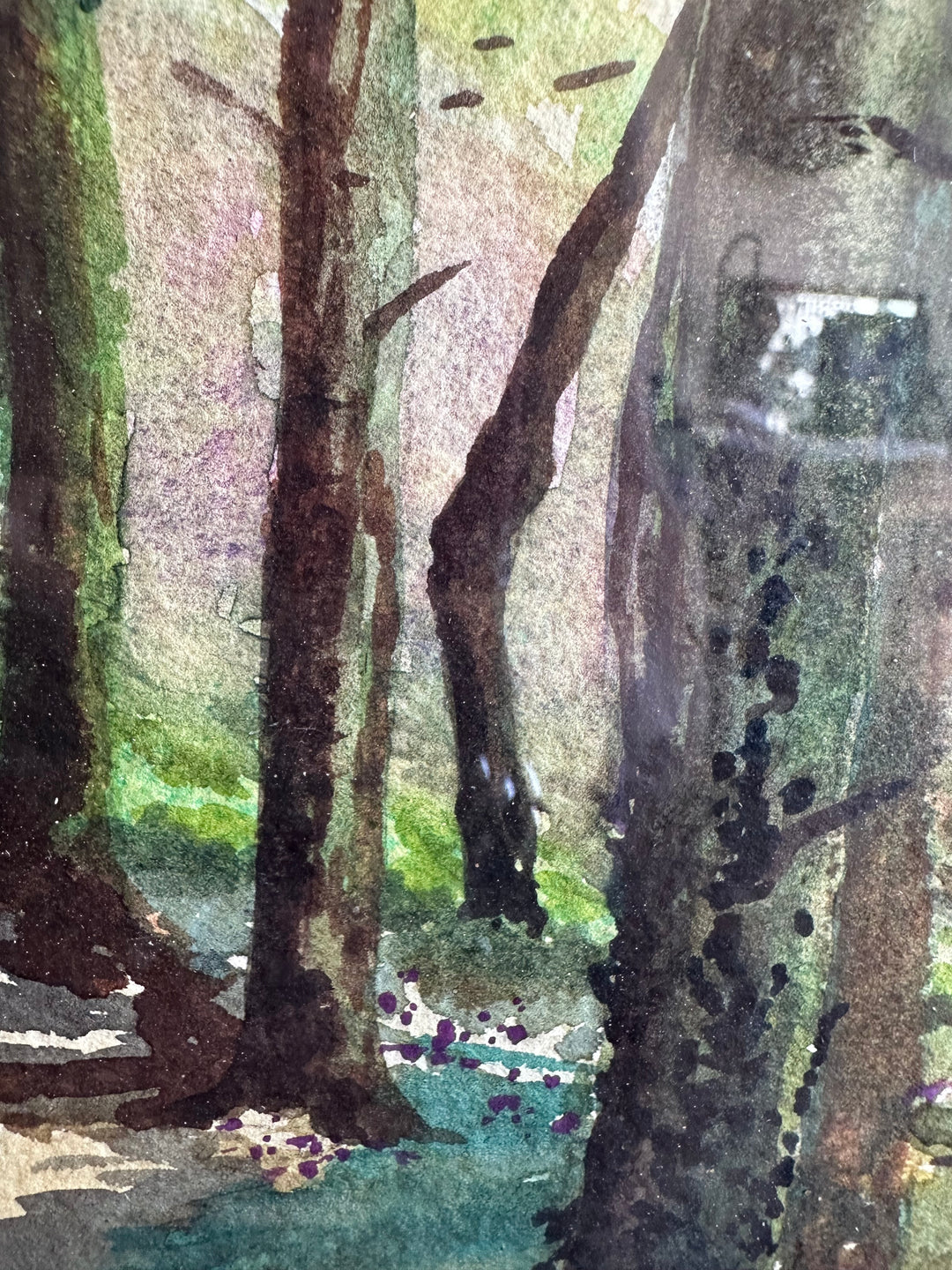 Aquarelle sous-bois signée année 1900