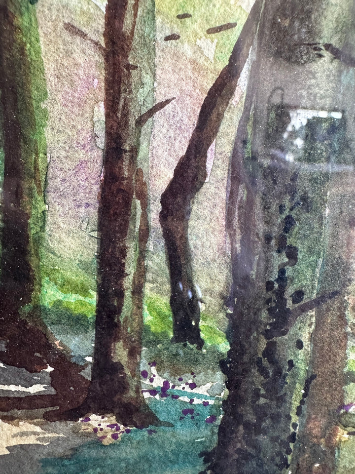 Aquarelle sous-bois signée année 1900