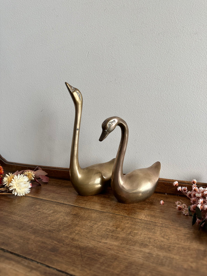 Cygnes en laiton anciens délicats