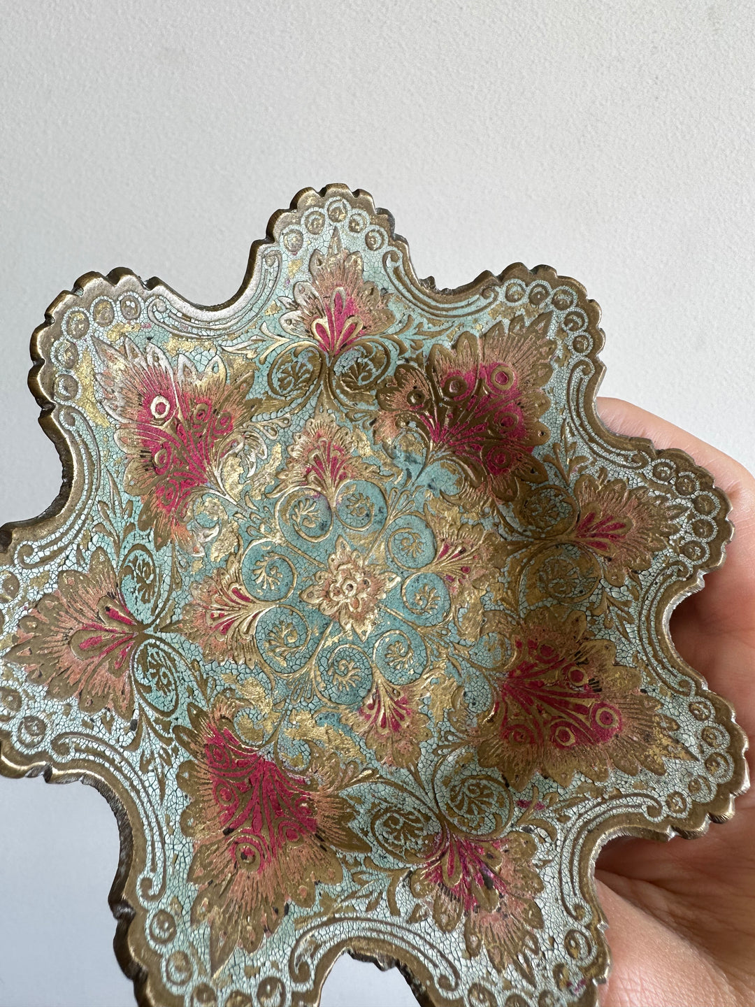 Vide poche en laiton coloré tons rose et bleu ciel